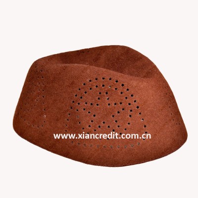 Soft and comfortable muslim woolen felt hat with concaved top, star-shaped perforations around the sides of the hat