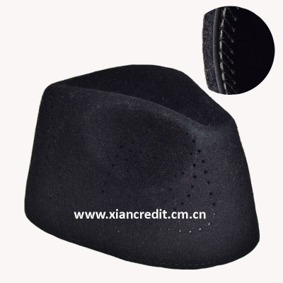 Black Fez African Hat Rigid Wool Felt Concaved Oval Kufi